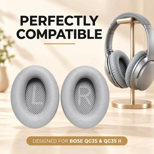 Alt view image 2 of 6 - Replacement Earpads for Bose QC35 / QC35 II, Sliver with Softer Protein Leather, Noise Isolation Foam, Pry Tool, Ear pads for QuietComfort QC35 QC35 ii Headphones