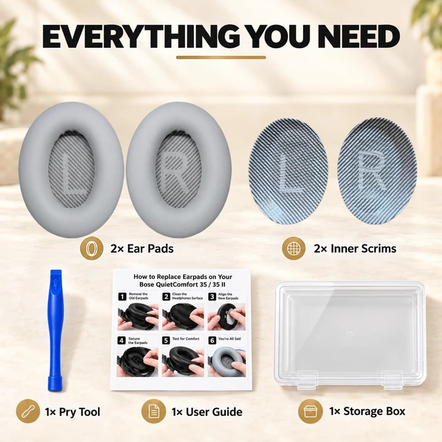 Alt view image 4 of 6 - Replacement Earpads for Bose QC35 / QC35 II, Sliver with Softer Protein Leather, Noise Isolation Foam, Pry Tool, Ear pads for QuietComfort QC35 QC35 ii Headphones