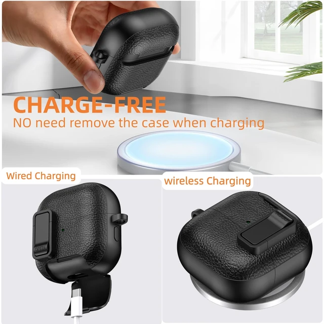 Alt view image 3 of 7 - Kickstand Case Compatible with Huawei FreeClip 2 with Safety Lock Keychain & Lanyard and Cleaning kit, Soft TPU and Hard PC, Military Grade Drop Shockproof Full Protection Cover for Women Men