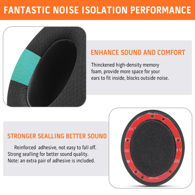 Alt view image 3 of 7 - GVOEARS Replacement Ear Pads for Beats Studio 3, Mesh Fabric Ear Cushions Studio 2 3 Over Ear Headphones Cushions with Noise Cancelling Memory Foam (Black)