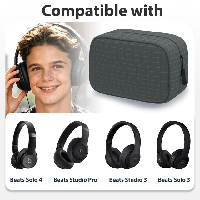 Alt view image 2 of 7 - Headphones Case Bag for Beats Studio & Solo Series Headphones, Grey Compatible with Beats Studio Pro/Studio 3/Solo 4/Solo 3 Headphones, Shockproof Travel Carrying Case, Travel Storage Bag
