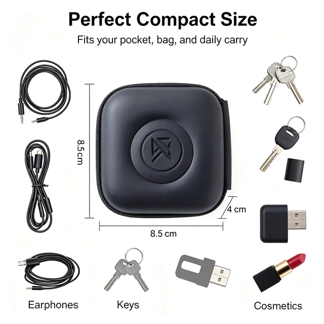 Alt view image 4 of 7 - Hard Shell Earphone Bag Zipper Storage Carrying Case (2 Pieces No Mesh) Shockproof Mini Organizer for IEM Headphones, DAC Dongles, Audio Cables & Small Audiophile Accessories Travel Outdoor