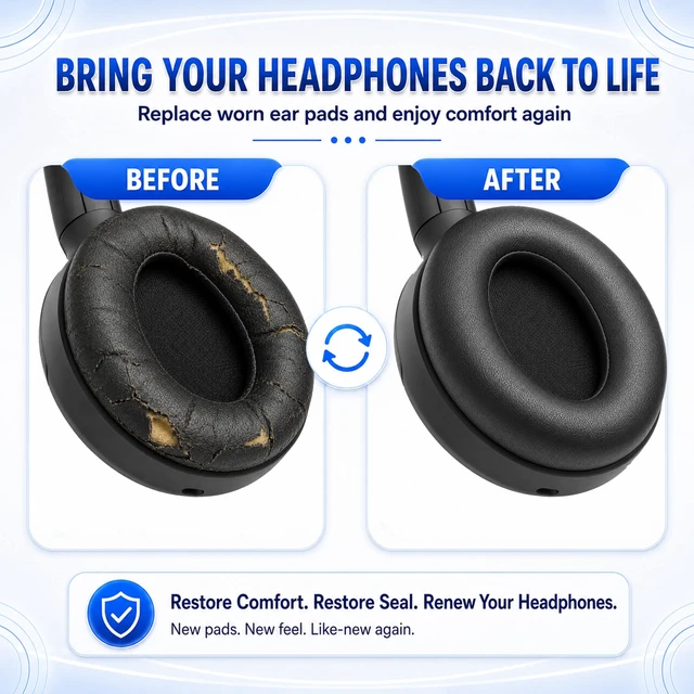 Alt view image 4 of 7 - Replacement Ear Pads for Sony WH-1000XM3 Headphones, Ear Cushions for WH1000XM3, Extra Thick Earpads, Headphone Pads with Protein LeatherMemory Foam, Replacement Cushions