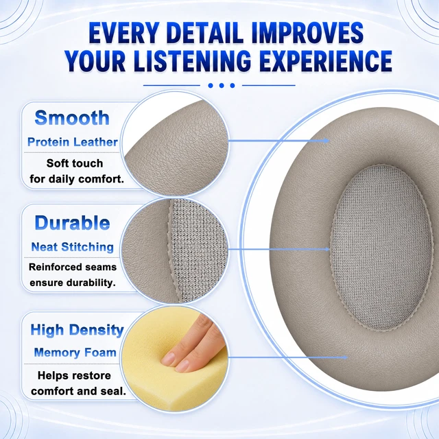 Alt view image 5 of 7 - Replacement Ear Pads for Sony WH-1000XM3 Headphones, Ear Cushions for WH1000XM3, Extra Thick Earpads, Headphone Pads with Protein LeatherMemory Foam, Replacement Cushions