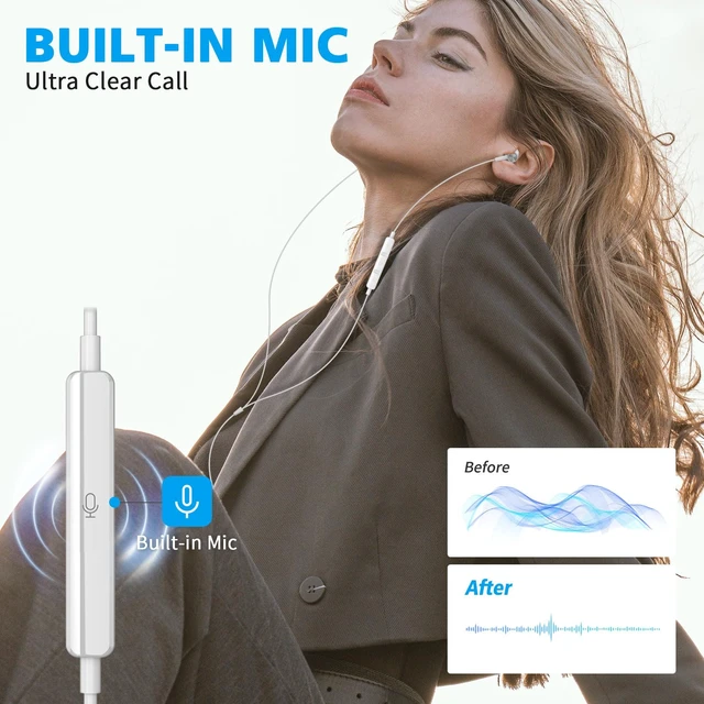 Alt view image 4 of 7 - USB C Earbuds Wired for iPad/iPhone 18 Pro Max Duo 17 Air Plus, Silver 90° Right Angle Type C Earphones with Mic Stereo Magnet in Ear Wired Headphones for Samsung S26 S25 S24 Ultra S23/Pixel 11 10