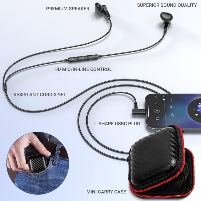 Alt view image 6 of 7 - 90° Right Angle USB C Earbuds Wired for Samsung S26 Ultra S25 S24 Type C Earphones with Mic Stereo Magnet in Ear Wired Headphones for iPhone 18 Pro Max Duo 17 Air 16 15 Plus/Pixel 10 9, Black