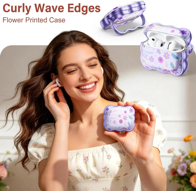 Alt view image 2 of 7 - for AirPods Pro 3 Case with Secure Lock, Cleaner Kit & Keychain Floral Print Cover with Scalloped Edge for Women Girls Compatible with Apple AirPods Pro 3 Case Cover, Fadeless