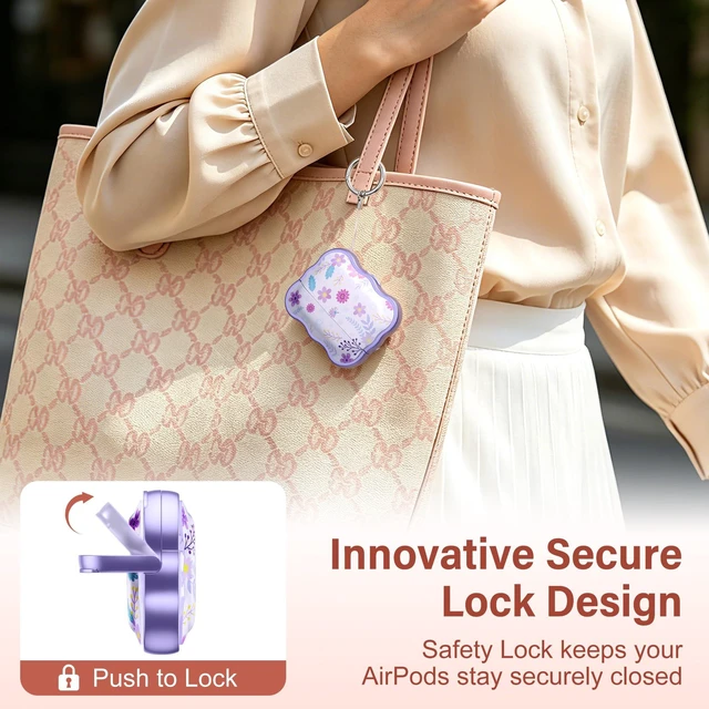 Alt view image 3 of 7 - for AirPods Pro 3 Case with Secure Lock, Cleaner Kit & Keychain Floral Print Cover with Scalloped Edge for Women Girls Compatible with Apple AirPods Pro 3 Case Cover, Fadeless