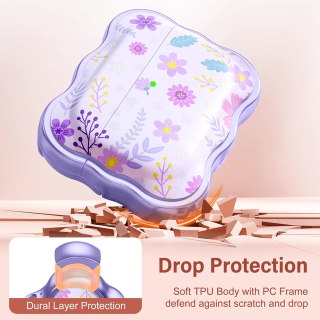 Alt view image 4 of 7 - for AirPods Pro 3 Case with Secure Lock, Cleaner Kit & Keychain Floral Print Cover with Scalloped Edge for Women Girls Compatible with Apple AirPods Pro 3 Case Cover, Fadeless