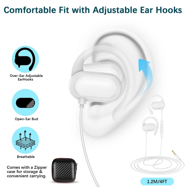 Alt view image 4 of 7 - Open Ear Headphone Over Ear Hook 3.5mm Wired Earbuds for Chromebook School Adjustable Hifi Jack Earphone Computer PC Headset with Mic for Samsung A15 for Moto G Stylus Power Pure Travel Airplane Kids