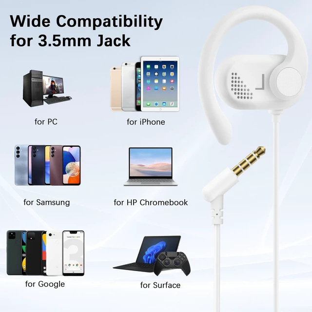 Alt view image 6 of 7 - Open Ear Headphone Over Ear Hook 3.5mm Wired Earbuds for Chromebook School Adjustable Hifi Jack Earphone Computer PC Headset with Mic for Samsung A15 for Moto G Stylus Power Pure Travel Airplane Kids