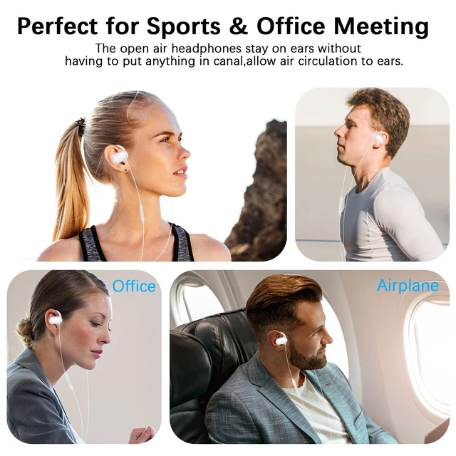 Alt view image 7 of 7 - Open Ear Headphone Over Ear Hook 3.5mm Wired Earbuds for Chromebook School Adjustable Hifi Jack Earphone Computer PC Headset with Mic for Samsung A15 for Moto G Stylus Power Pure Travel Airplane Kids