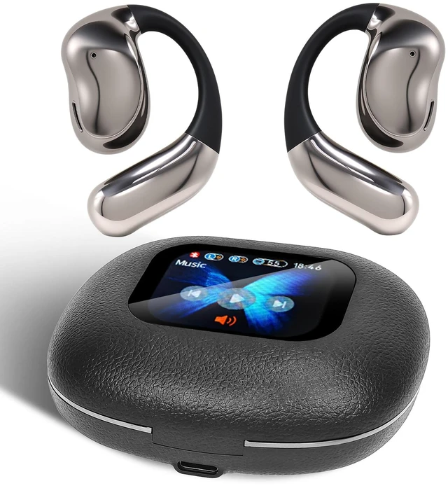 Main image of Open Ear Headphones with Touchscreen, Over Ear Bluetooth Earbuds, Black Bluetooth 5.4, 68H Playtime with Charging Case, Over Headphones with Silicone Ear Hooks, for Outdoors Fitness Sport