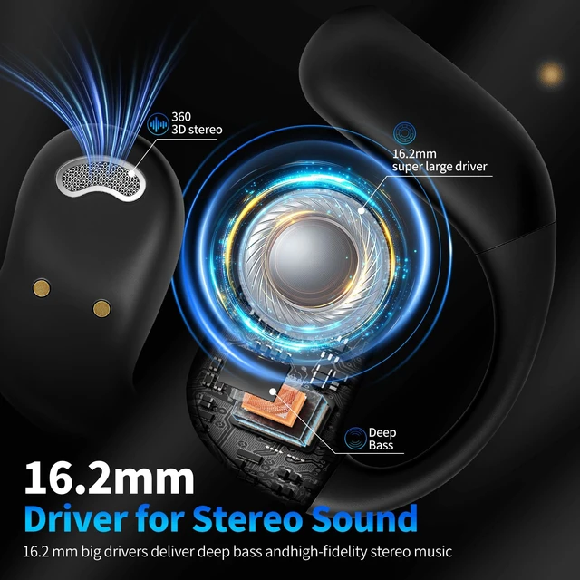 Alt view image 5 of 7 - Open Ear Headphones with Touchscreen, Over Ear Bluetooth Earbuds, Black Bluetooth 5.4, 68H Playtime with Charging Case, Over Headphones with Silicone Ear Hooks, for Outdoors Fitness Sport