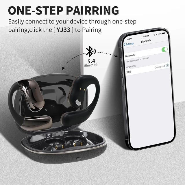 Alt view image 7 of 7 - Open Ear Headphones with Touchscreen, Over Ear Bluetooth Earbuds, Black Bluetooth 5.4, 68H Playtime with Charging Case, Over Headphones with Silicone Ear Hooks, for Outdoors Fitness Sport