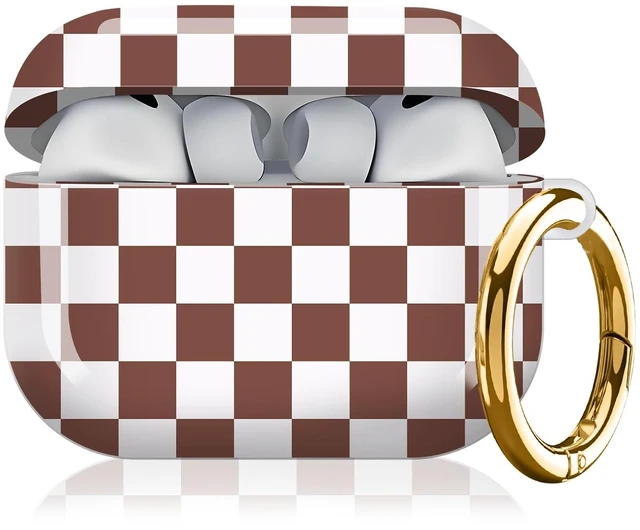 Main image of Compatible with AirPod Pro 3rd Generation Case 2025,Fashion Protective Cover with Keychain, Anti-Scratch, Drop Protection,Shockproof Cover for AirPod Pro 3 Women(White Brown Chessboard)