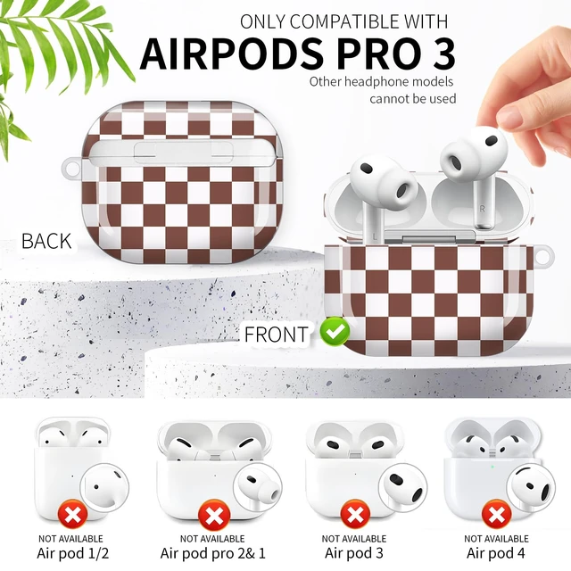 Alt view image 3 of 6 - Compatible with AirPod Pro 3rd Generation Case 2025,Fashion Protective Cover with Keychain, Anti-Scratch, Drop Protection,Shockproof Cover for AirPod Pro 3 Women(White Brown Chessboard)
