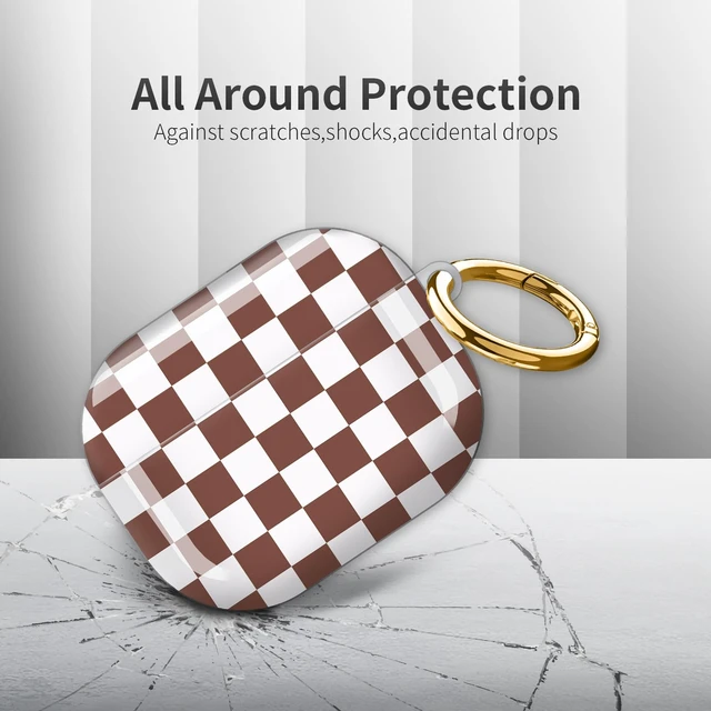 Alt view image 4 of 6 - Compatible with AirPod Pro 3rd Generation Case 2025,Fashion Protective Cover with Keychain, Anti-Scratch, Drop Protection,Shockproof Cover for AirPod Pro 3 Women(White Brown Chessboard)