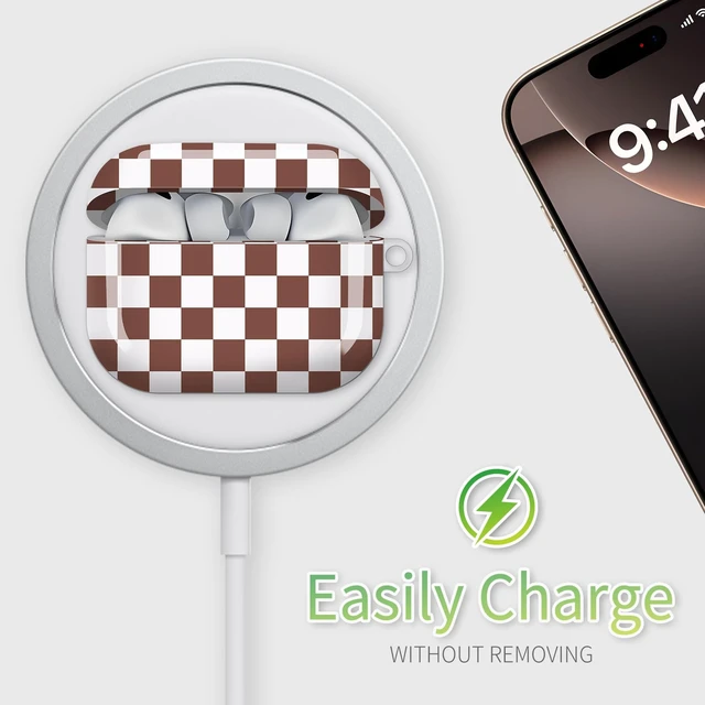 Alt view image 5 of 6 - Compatible with AirPod Pro 3rd Generation Case 2025,Fashion Protective Cover with Keychain, Anti-Scratch, Drop Protection,Shockproof Cover for AirPod Pro 3 Women(White Brown Chessboard)