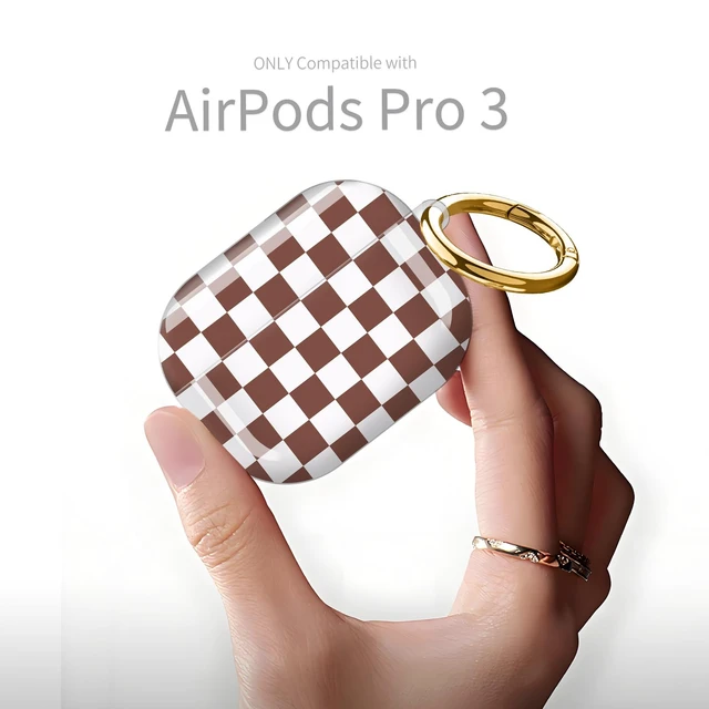 Alt view image 6 of 6 - Compatible with AirPod Pro 3rd Generation Case 2025,Fashion Protective Cover with Keychain, Anti-Scratch, Drop Protection,Shockproof Cover for AirPod Pro 3 Women(White Brown Chessboard)