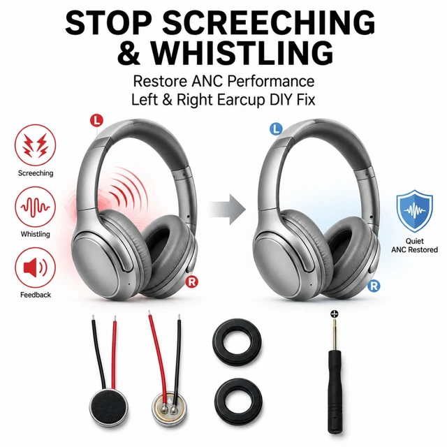 Alt view image 4 of 7 - ANC Microphone Replacement for Sony WH-1000XM4 XM3 XM2 WH-CH710, 2-Pack CH720N, XB910N Compatible, Noise Canceling Mic Repair Kit, Stops Screeching Whistling, Left Right Earcup DIY Fix