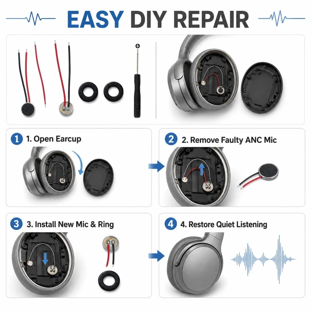Alt view image 6 of 7 - ANC Microphone Replacement for Sony WH-1000XM4 XM3 XM2 WH-CH710, 2-Pack CH720N, XB910N Compatible, Noise Canceling Mic Repair Kit, Stops Screeching Whistling, Left Right Earcup DIY Fix