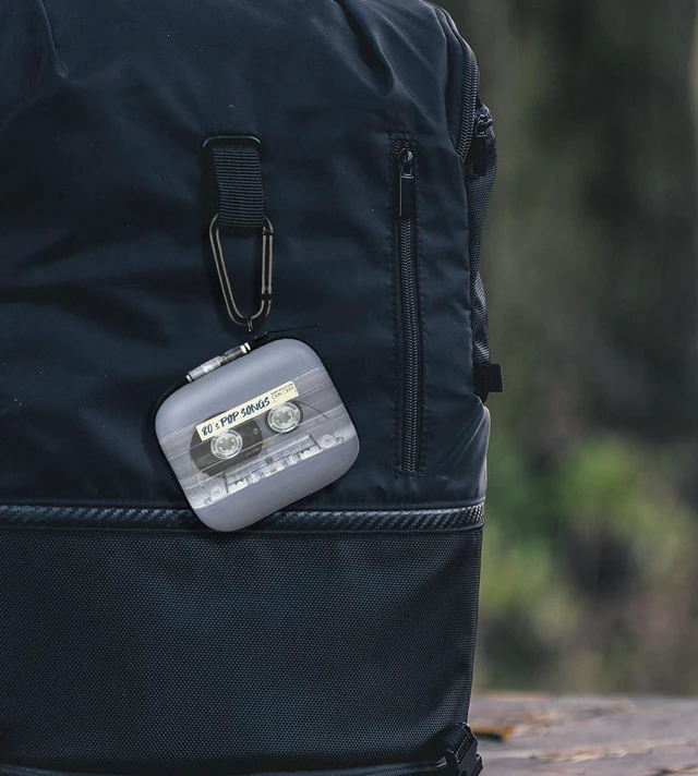 Alt view image 5 of 6 - Portable Headphone Case, Earphone Storage Bag Carrying Case, Earbud Holder with Carabiner Compatible with Raycon Fitness Bluetooth True Wireless Earbuds - Retro Clear Cassette Tape Pop Songs
