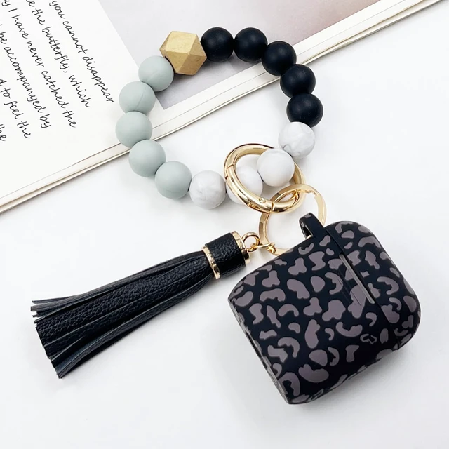 Alt view image 2 of 7 - Compatible with AirPods Case Cover, Soft Silicone Protective Cover with Bracelet Keychain, Compatible with Apple AirPods 2nd 1st Generation Charging Case (Grey Cheetah)