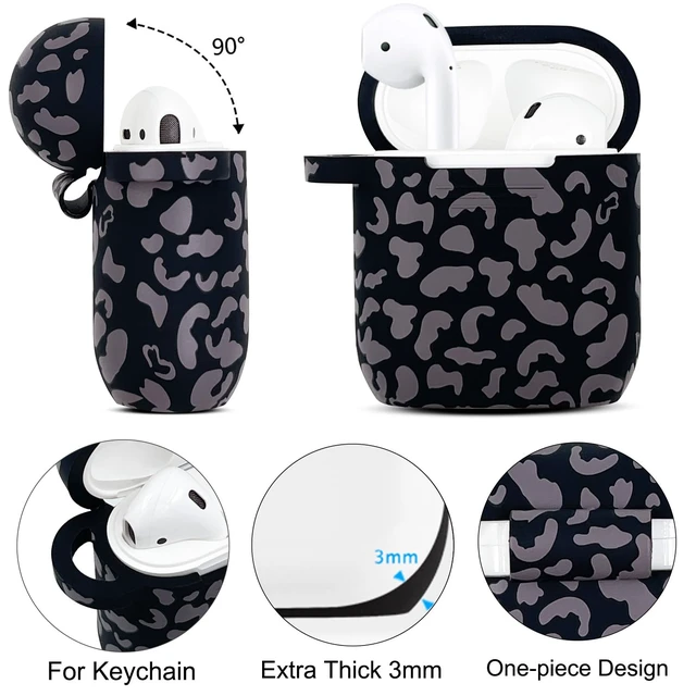 Alt view image 3 of 7 - Compatible with AirPods Case Cover, Soft Silicone Protective Cover with Bracelet Keychain, Compatible with Apple AirPods 2nd 1st Generation Charging Case (Grey Cheetah)