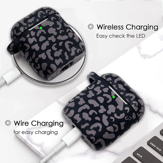 Alt view image 4 of 7 - Compatible with AirPods Case Cover, Soft Silicone Protective Cover with Bracelet Keychain, Compatible with Apple AirPods 2nd 1st Generation Charging Case (Grey Cheetah)