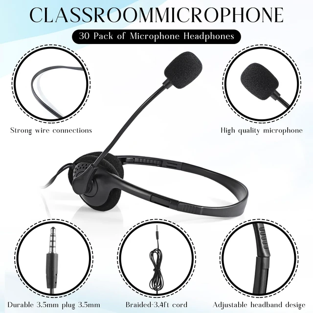 Alt view image 2 of 7 - Headset with Microphone Black Stereo Headphones Adjustable Office Conference Headphones with 3.5mm Plug for Adult Mobile Phone Tablet Business Call Center(30 Pcs)