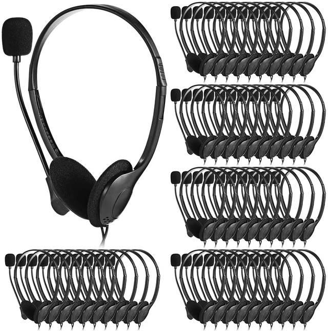Main image of Headset with Microphone Black Stereo Headphones Adjustable Office Conference Headphones with 3.5mm Plug for Adult Mobile Phone Tablet Business Call Center(30 Pcs)