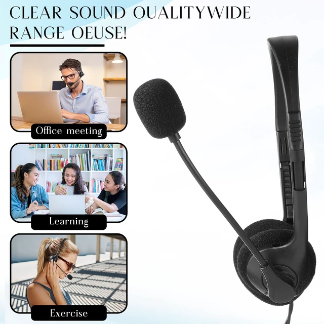 Alt view image 3 of 7 - Headset with Microphone Black Stereo Headphones Adjustable Office Conference Headphones with 3.5mm Plug for Adult Mobile Phone Tablet Business Call Center(30 Pcs)
