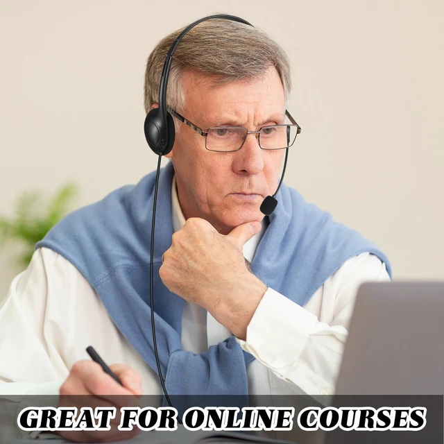 Alt view image 7 of 7 - Headset with Microphone Black Stereo Headphones Adjustable Office Conference Headphones with 3.5mm Plug for Adult Mobile Phone Tablet Business Call Center(30 Pcs)