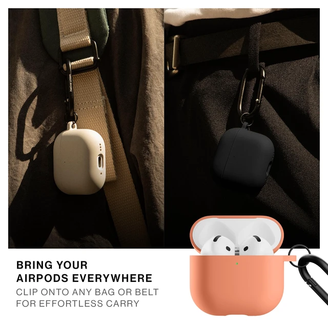 Alt view image 4 of 7 - Active Case for AirPods 4 & AirPods 4 with Active Noise Cancellation Silky Smooth Matte Silicone Case with Clip to Attach Anywhere (Apricot)