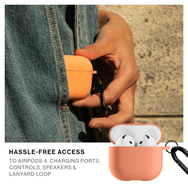 Alt view image 5 of 7 - Active Case for AirPods 4 & AirPods 4 with Active Noise Cancellation Silky Smooth Matte Silicone Case with Clip to Attach Anywhere (Apricot)
