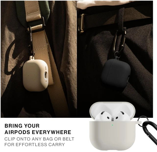 Alt view image 4 of 7 - Active Case for AirPods 4 & AirPods 4 with Active Noise Cancellation Silky Smooth Matte Silicone Case with Clip to Attach Anywhere (Sandstone)