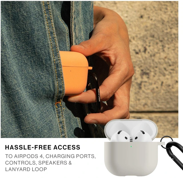 Alt view image 5 of 7 - Active Case for AirPods 4 & AirPods 4 with Active Noise Cancellation Silky Smooth Matte Silicone Case with Clip to Attach Anywhere (Sandstone)