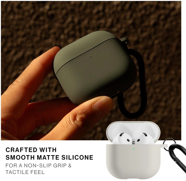 Alt view image 6 of 7 - Active Case for AirPods 4 & AirPods 4 with Active Noise Cancellation Silky Smooth Matte Silicone Case with Clip to Attach Anywhere (Sandstone)