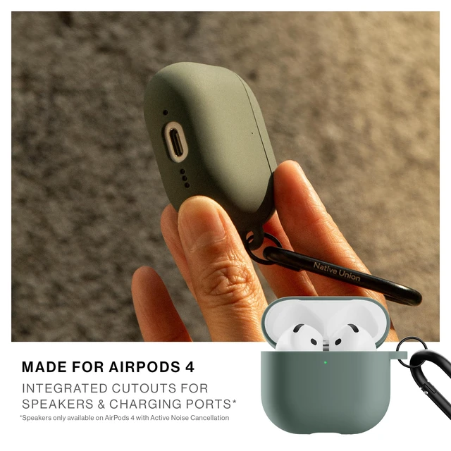Alt view image 3 of 7 - Active Case for AirPods 4 & AirPods 4 with Active Noise Cancellation Silky Smooth Matte Silicone Case with Clip to Attach Anywhere (Slate Green)