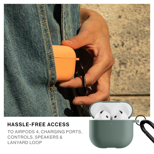 Alt view image 5 of 7 - Active Case for AirPods 4 & AirPods 4 with Active Noise Cancellation Silky Smooth Matte Silicone Case with Clip to Attach Anywhere (Slate Green)