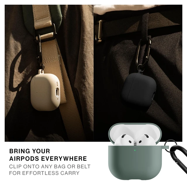 Alt view image 4 of 7 - Active Case for AirPods 4 & AirPods 4 with Active Noise Cancellation Silky Smooth Matte Silicone Case with Clip to Attach Anywhere (Slate Green)