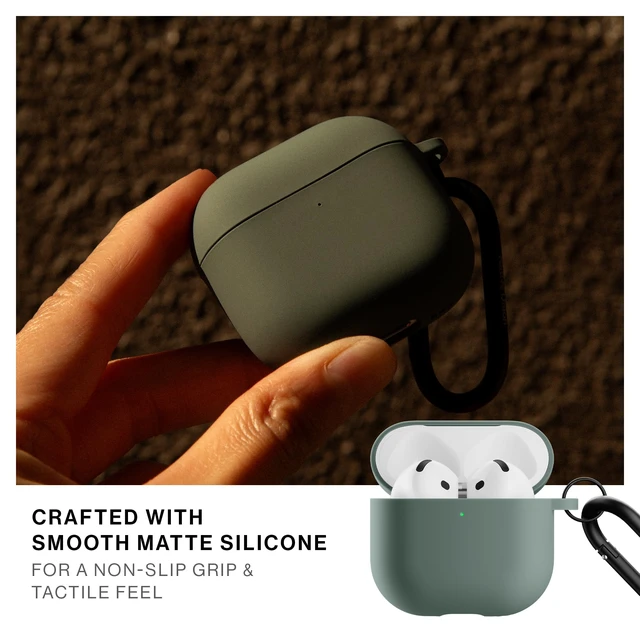 Alt view image 6 of 7 - Active Case for AirPods 4 & AirPods 4 with Active Noise Cancellation Silky Smooth Matte Silicone Case with Clip to Attach Anywhere (Slate Green)