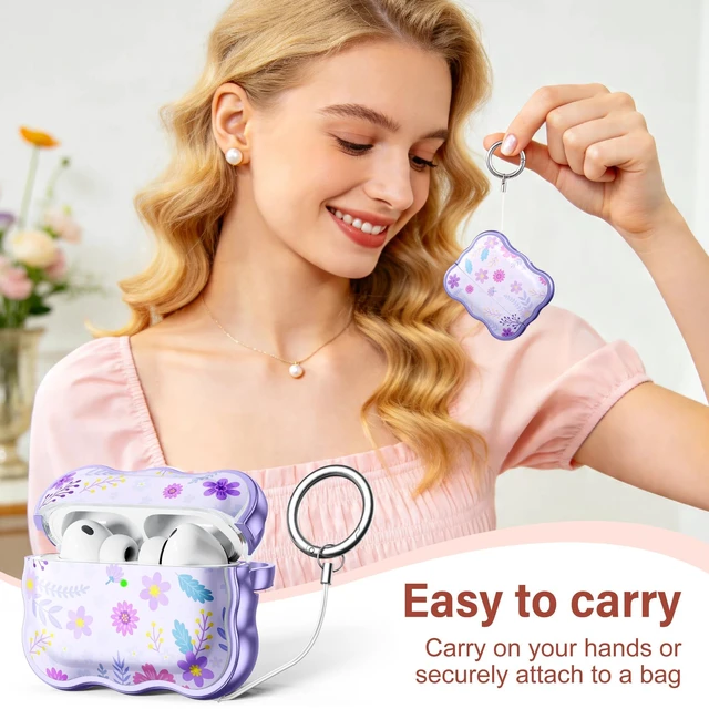 Alt view image 5 of 7 - for AirPods Pro 3 Case with Secure Lock, Cleaner Kit & Keychain Floral Print Cover with Scalloped Edge for Women Girls Compatible with Apple AirPods Pro 3 Case Cover, Fadeless