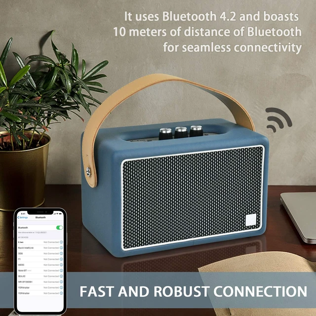 Alt view image 3 of 7 - Vintage Blue Bluetooth Speaker, Vintage Home Decor Retro Knobs, Bluetooth 5.1, 20H Battery Life, Portable, Powerful Sound, with Subwoofer, APP Control