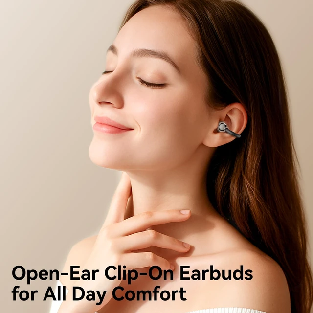 Alt view image 3 of 7 - Open Ear Clip on Earbuds Bluetooth Headphones Wireless Ear Buds Bluetooth 5.4 LED Digital Display IPX5 Waterproof HiFi Stereo 36H Playtime Comfortable Lightweight