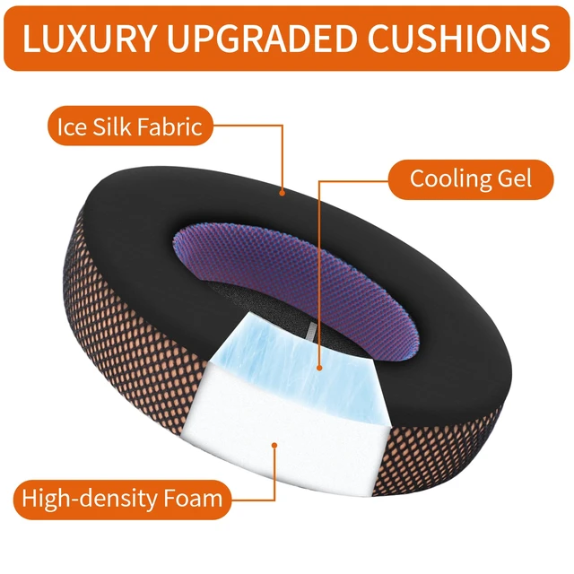 Alt view image 2 of 7 - Cushions Upgraded Replacement Ear Pads for Bose 700 Noise Cancelling (NC700) - Cooling Gel Replacement Ear Pads, Ice Silk Fabric Memory Foam, Added Thickness, Extra Durable Ear CushionsBlack/Orange