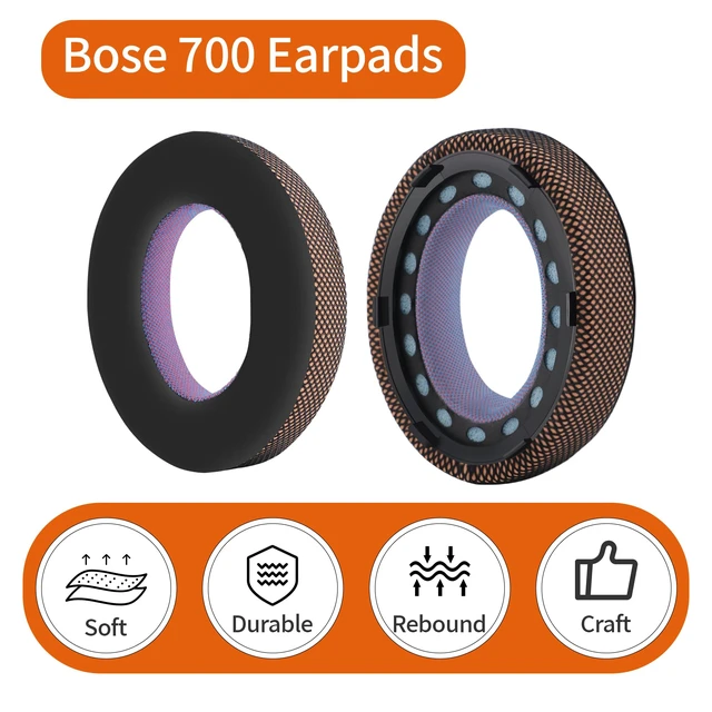 Alt view image 4 of 7 - Cushions Upgraded Replacement Ear Pads for Bose 700 Noise Cancelling (NC700) - Cooling Gel Replacement Ear Pads, Ice Silk Fabric Memory Foam, Added Thickness, Extra Durable Ear CushionsBlack/Orange