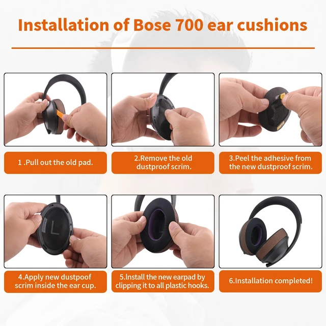 Alt view image 5 of 7 - Cushions Upgraded Replacement Ear Pads for Bose 700 Noise Cancelling (NC700) - Cooling Gel Replacement Ear Pads, Ice Silk Fabric Memory Foam, Added Thickness, Extra Durable Ear CushionsBlack/Orange