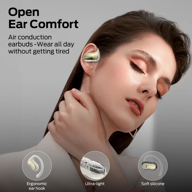 Alt view image 2 of 7 - Open Ear AC312 Headphones, Bluetooth 5.4, Wireless Earbuds with ENC Noise-Cancelling Mic, Immersive Stereo Sound by 16mm Large Drivers, Clear Calls, 32H Playtime, Sport Earbuds for Gym